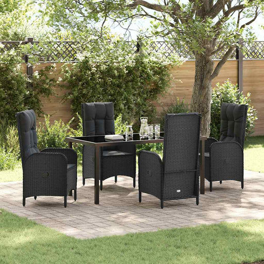 JUNG Vida Garten Essgruppe mit Kissen 5 pcs Schwarz Poly-Rattan
