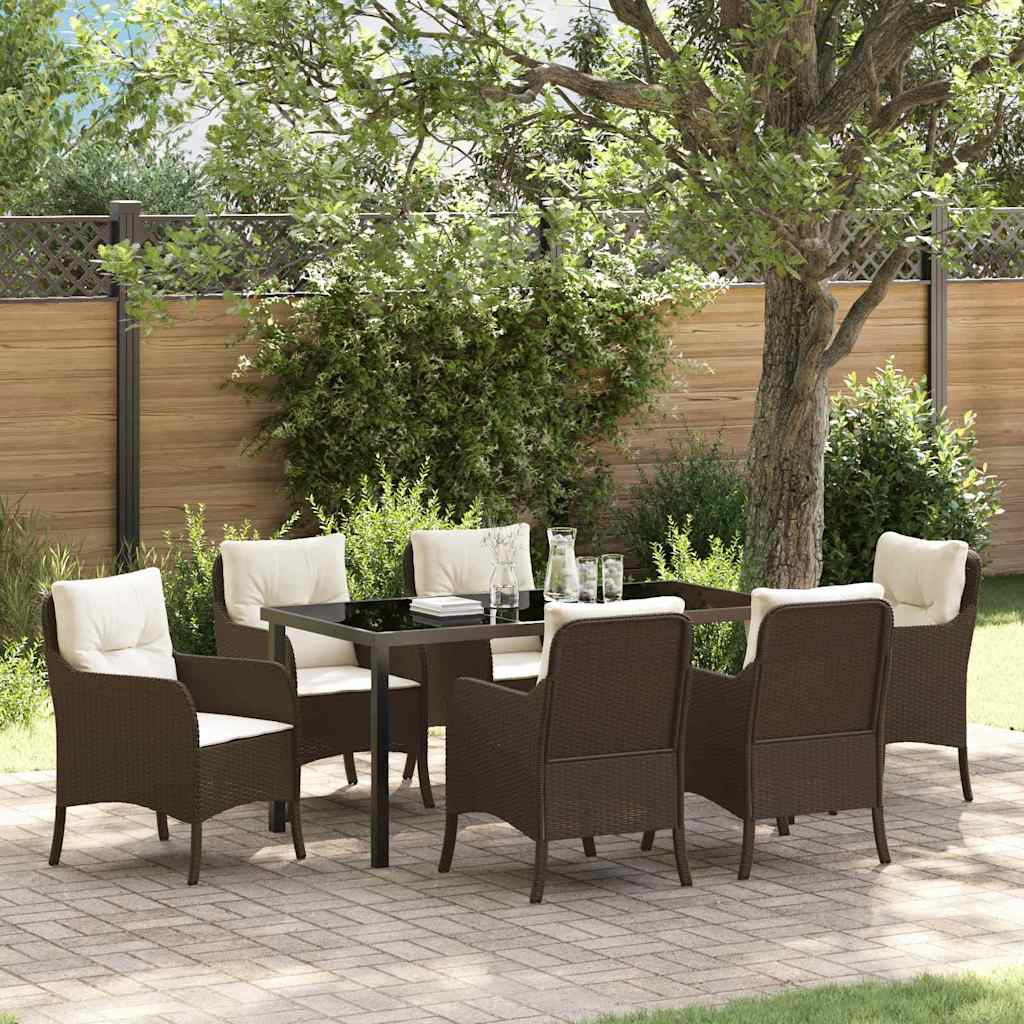 JUNG Vida Garten Essgruppe mit Kissen 7 pcs Braun Poly-Rattan