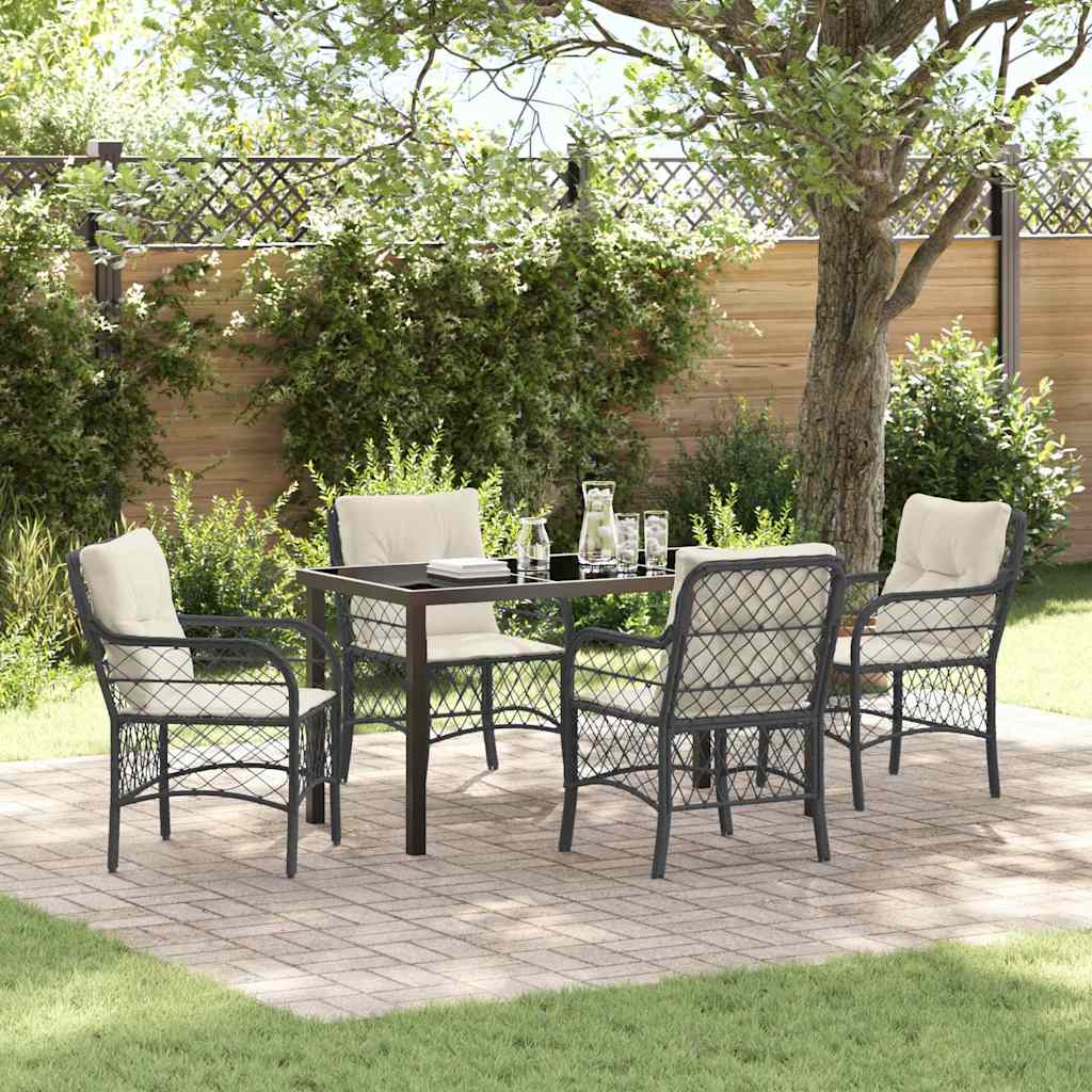 JUNG Vida Garten Essgruppe mit Kissen 5 pcs Schwarz Poly-Rattan