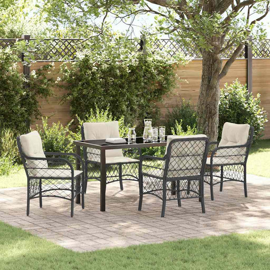 JUNG Vida Garten Essgruppe mit Kissen 5 pcs Schwarz Poly-Rattan
