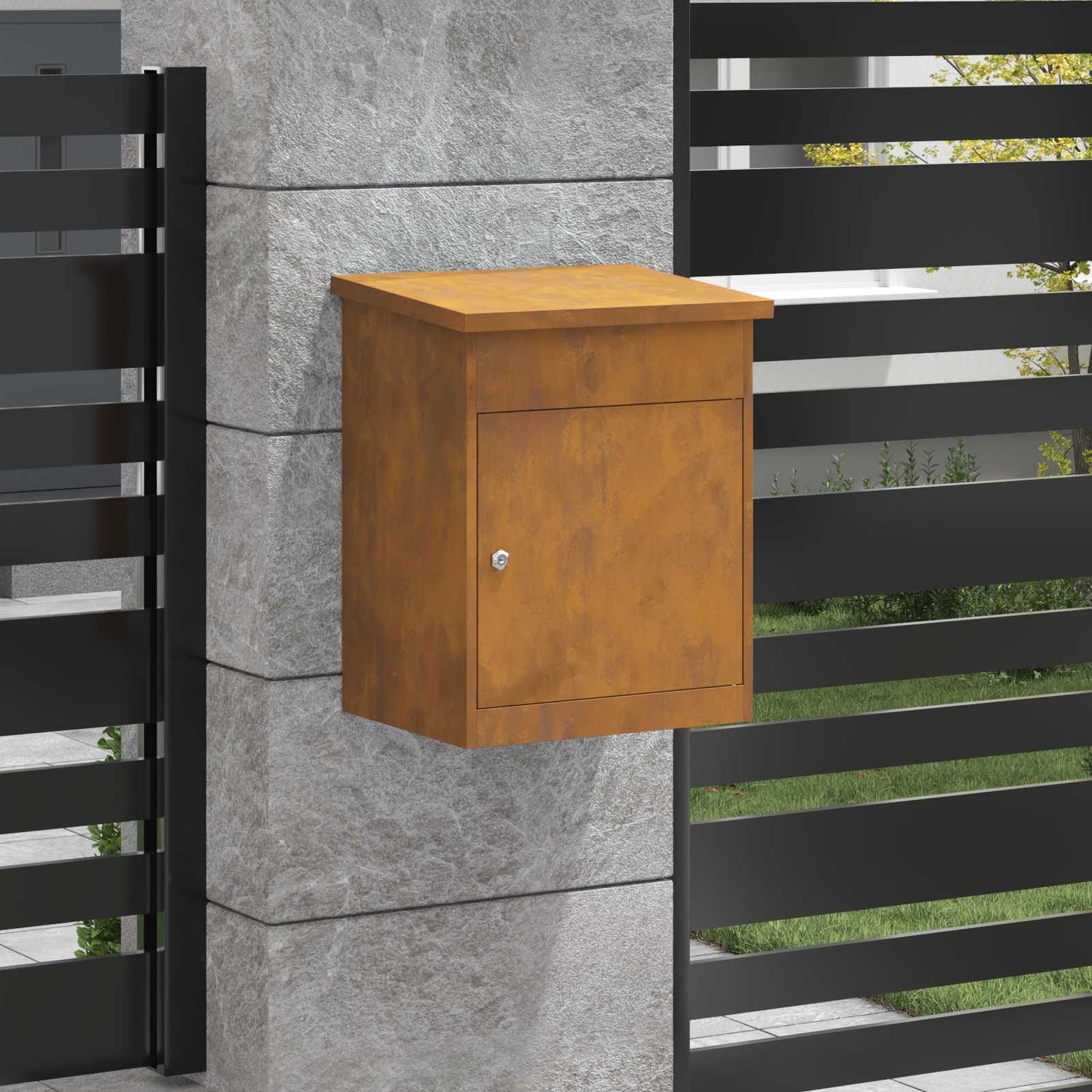JUNG Vida Paketdrop-Box mit Tür Rostig 47,5 x 38 x 59 cm Wetterfeststahl