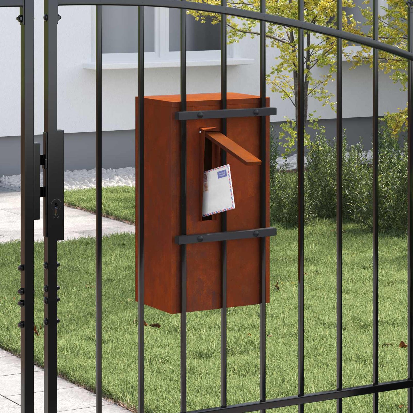 JUNG Vida Briefkasten mit Speicher Rostig 30 x 20 x 55 cm Wetterfeststahl