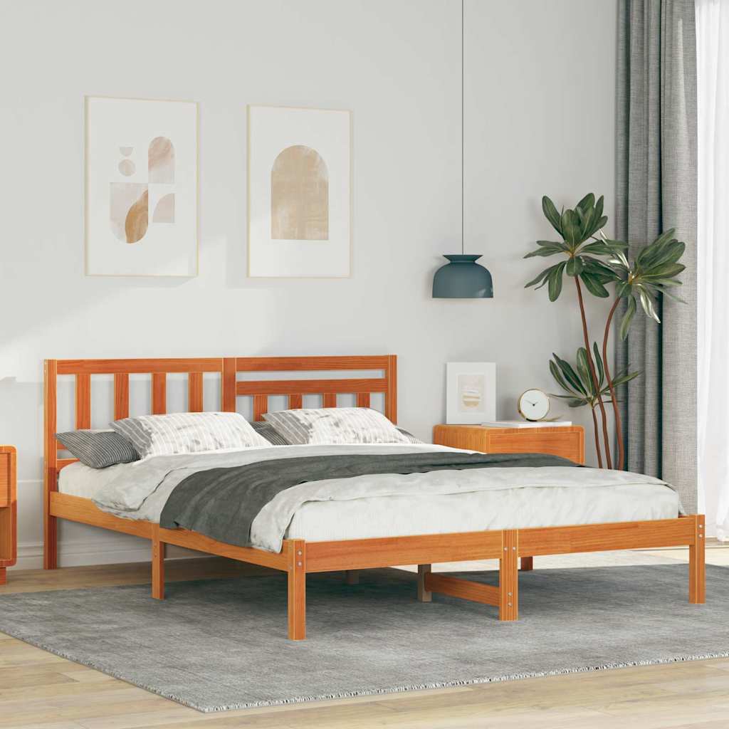 JUNG Vida Bettrahmen Wachsbraun 140 x 190 cm Massives Kiefernholz
