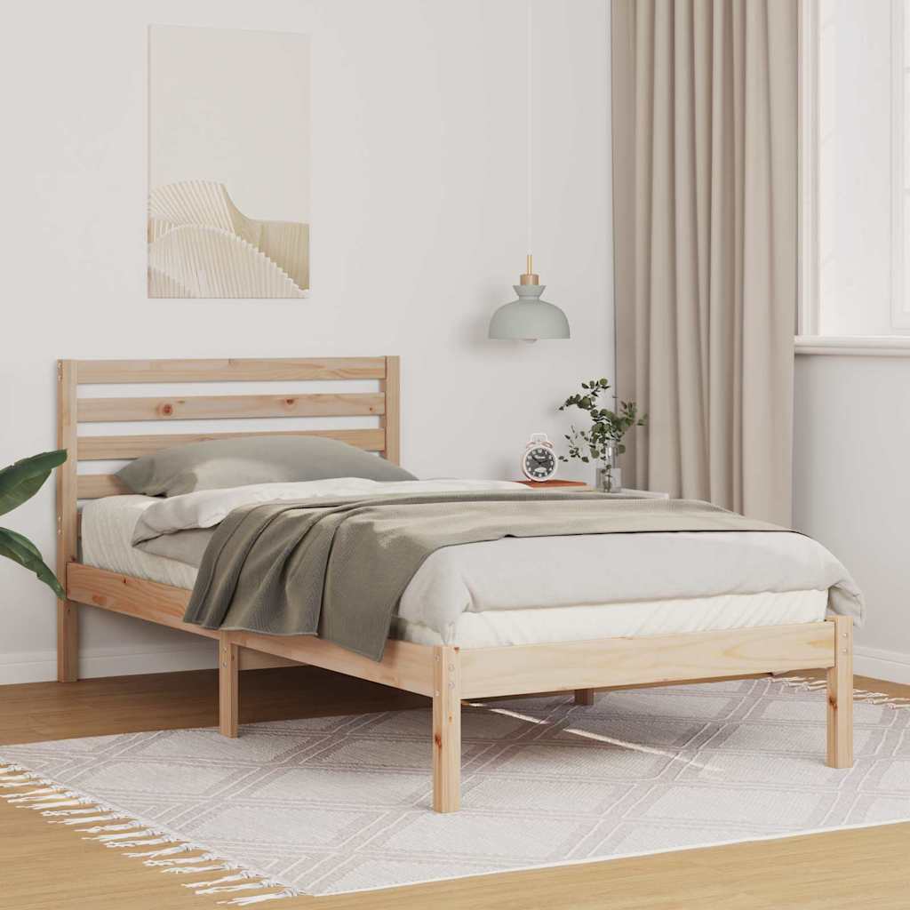 JUNG Vida Bettrahmen mit Kopfteil Braun 75 x 190 cm Massives Kiefernholz