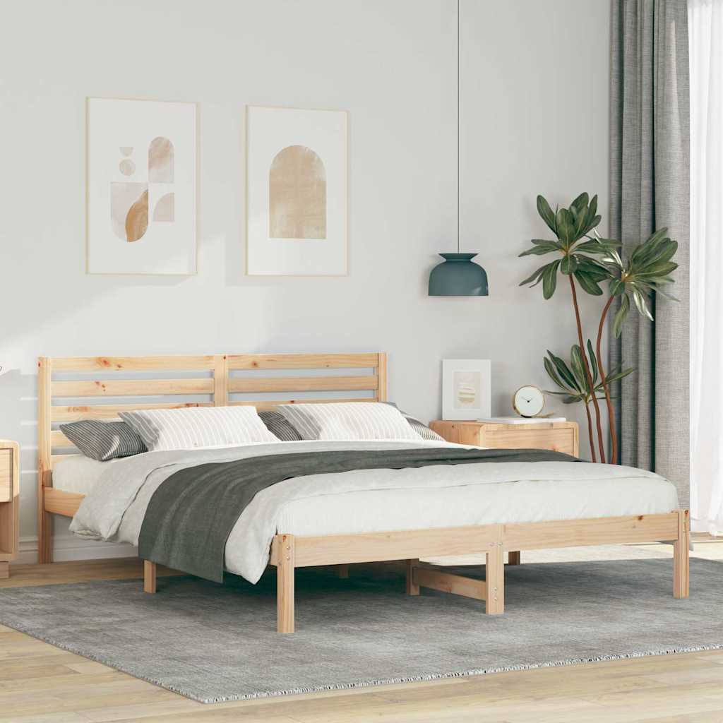JUNG Vida Bettrahmen mit Kopfteil Braun 140 x 200 cm Massives Kiefernholz