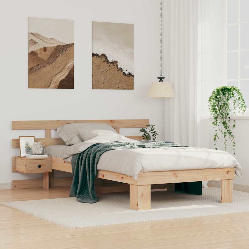 JUNG Vida Bettrahmen mit Kopfteil Braun 75 x 190 cm Massives Kiefernholz