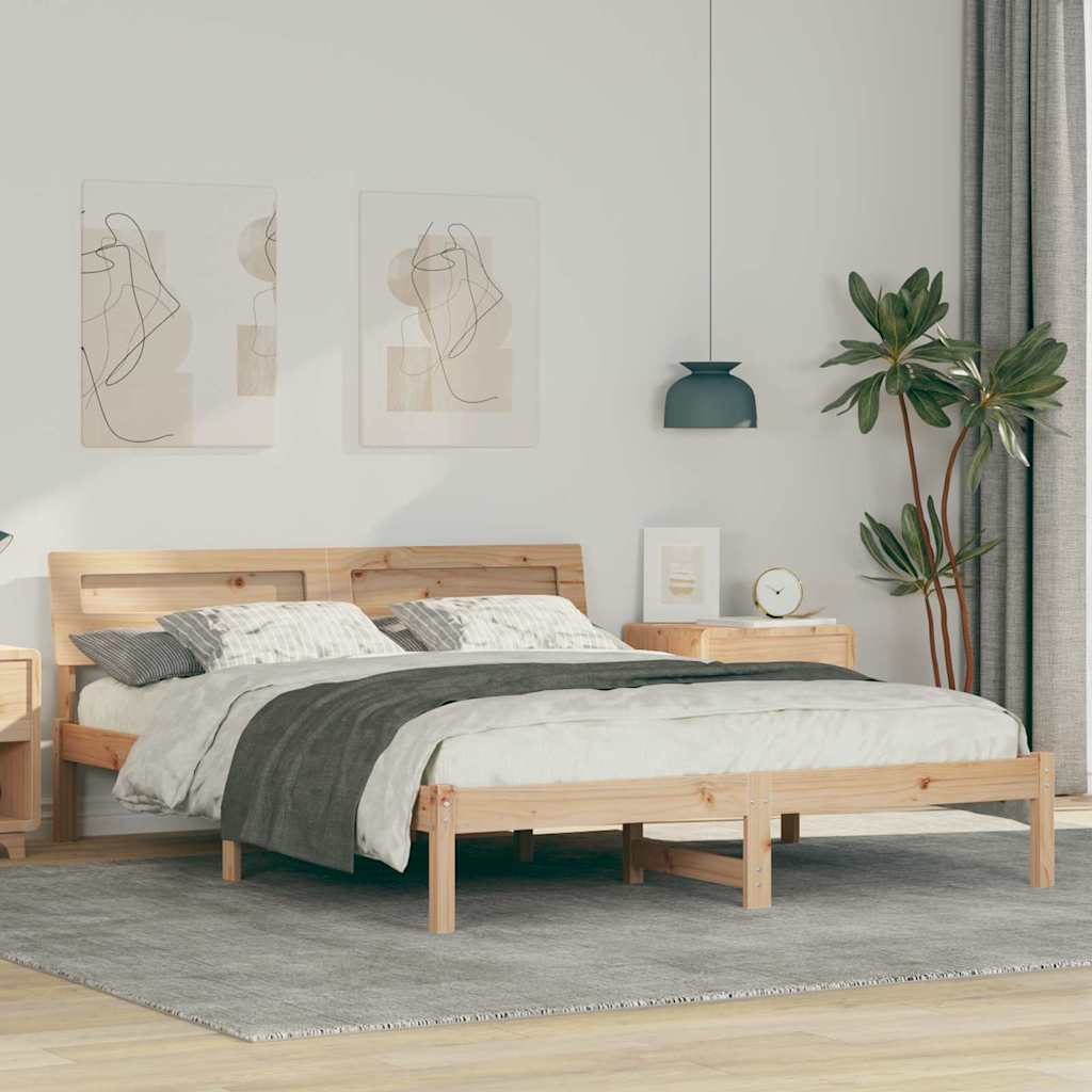 JUNG Vida Bettrahmen mit Kopfteil Braun 150 x 200 cm Massives Kiefernholz