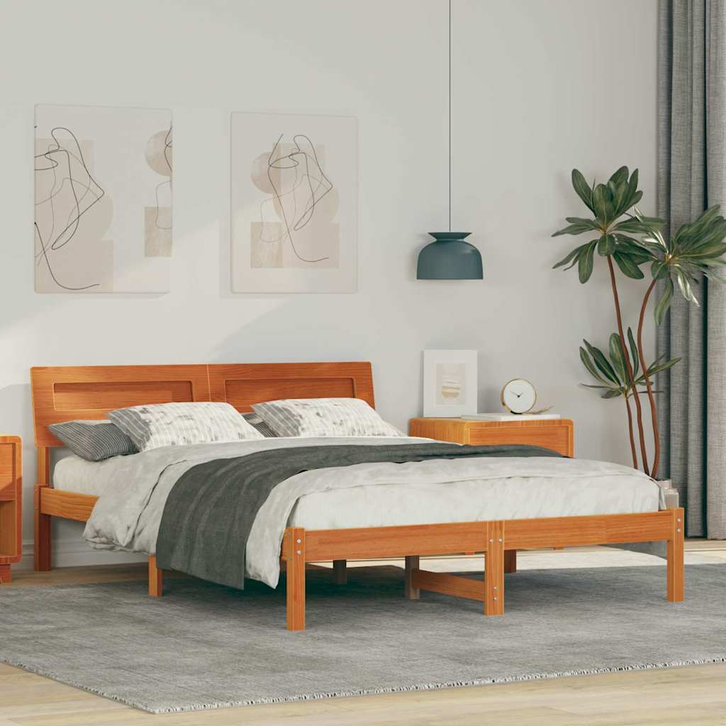 JUNG Vida Bettrahmen Wachsbraun 135 x 190 cm Massives Kiefernholz