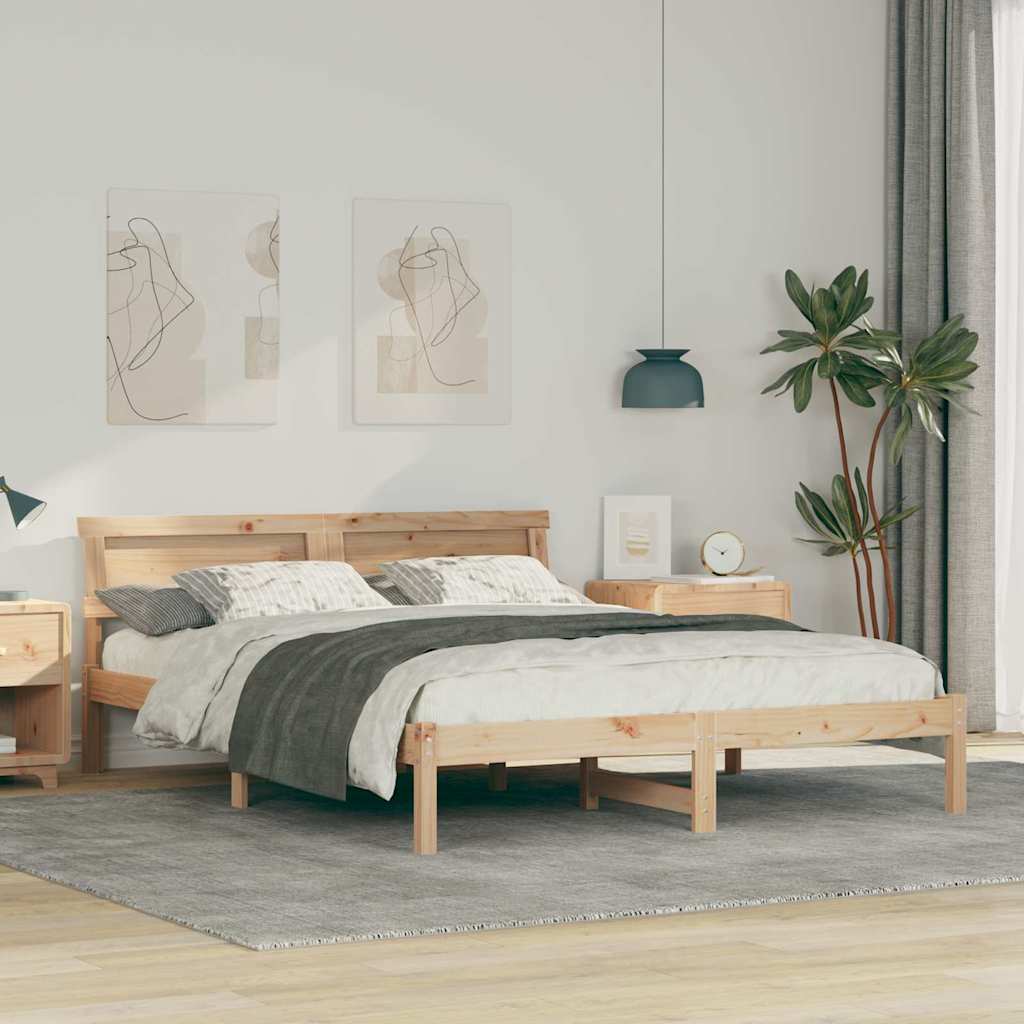 JUNG Vida Bettrahmen mit Kopfteil Braun 140 x 200 cm Massives Kiefernholz