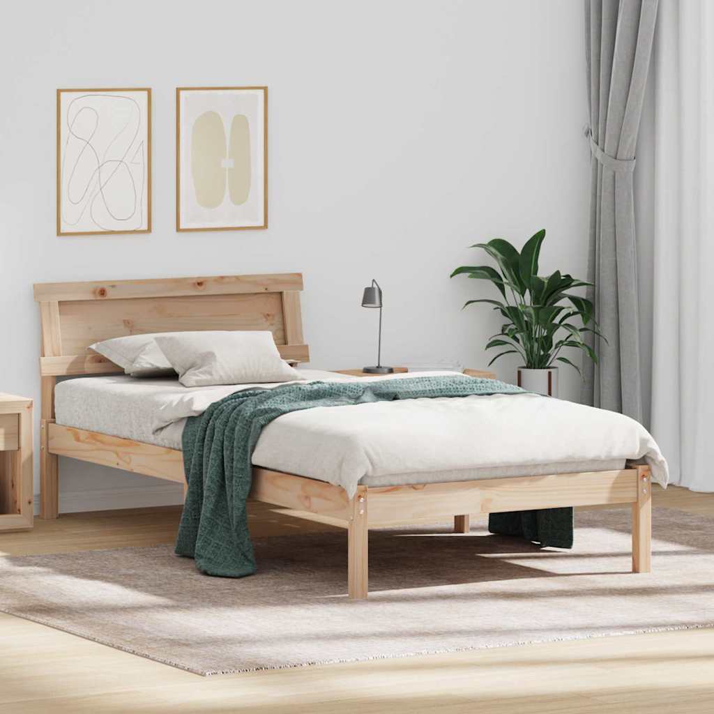 JUNG Vida Bettrahmen mit Kopfteil Braun 75 x 190 cm Massives Kiefernholz