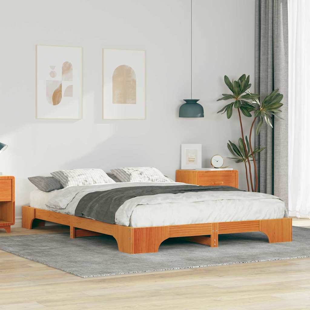 JUNG Vida Bettrahmen Braun 140 x 210 cm Massives Kiefernholz