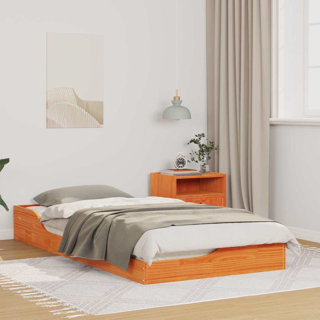 JUNG Vida Bettrahmen Wachsbraun 75 x 190 cm Massives Kiefernholz