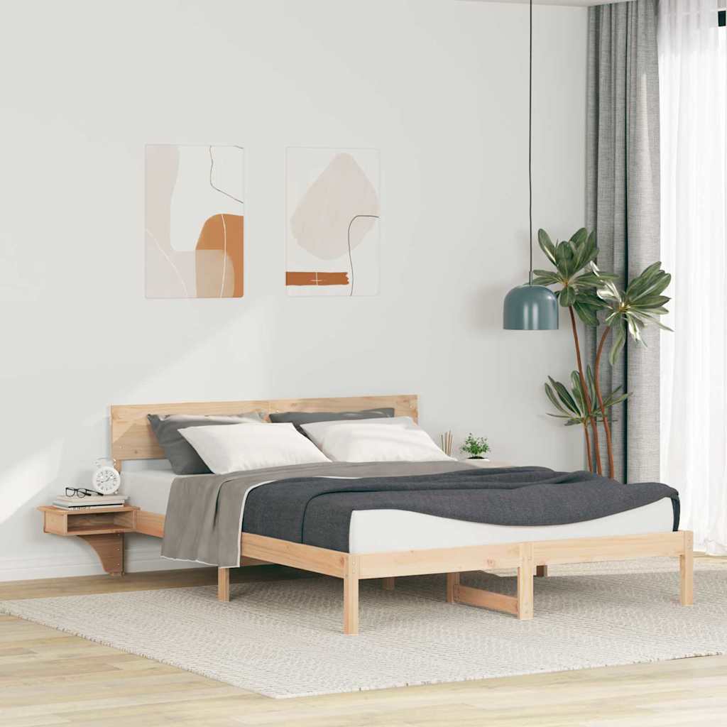 JUNG Vida Bettrahmen mit Kopfteil Braun 150 x 200 cm Massives Kiefernholz