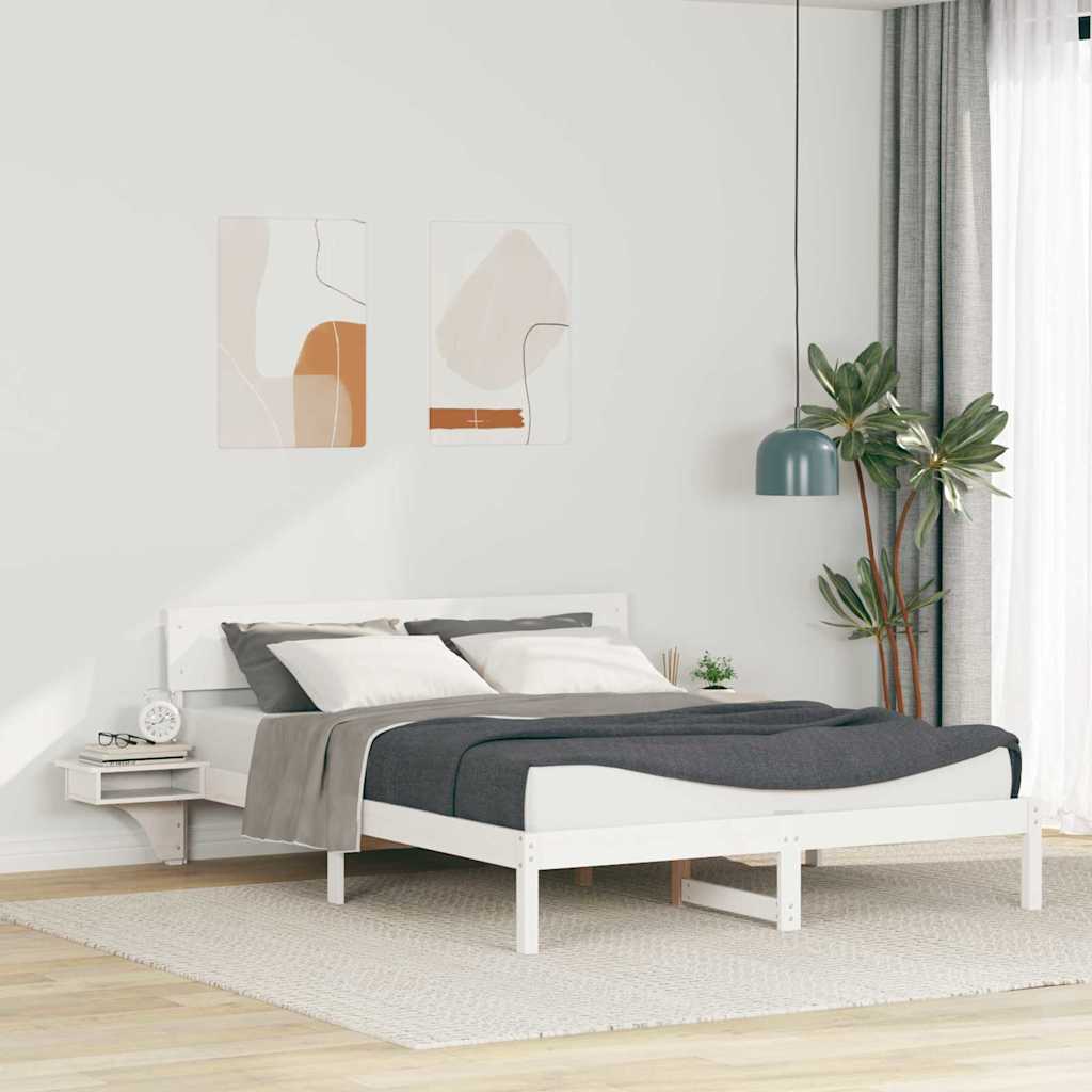 JUNG Vida Bettrahmen mit Kopfteil Weiß 150 x 200 cm Massives Kiefernholz
