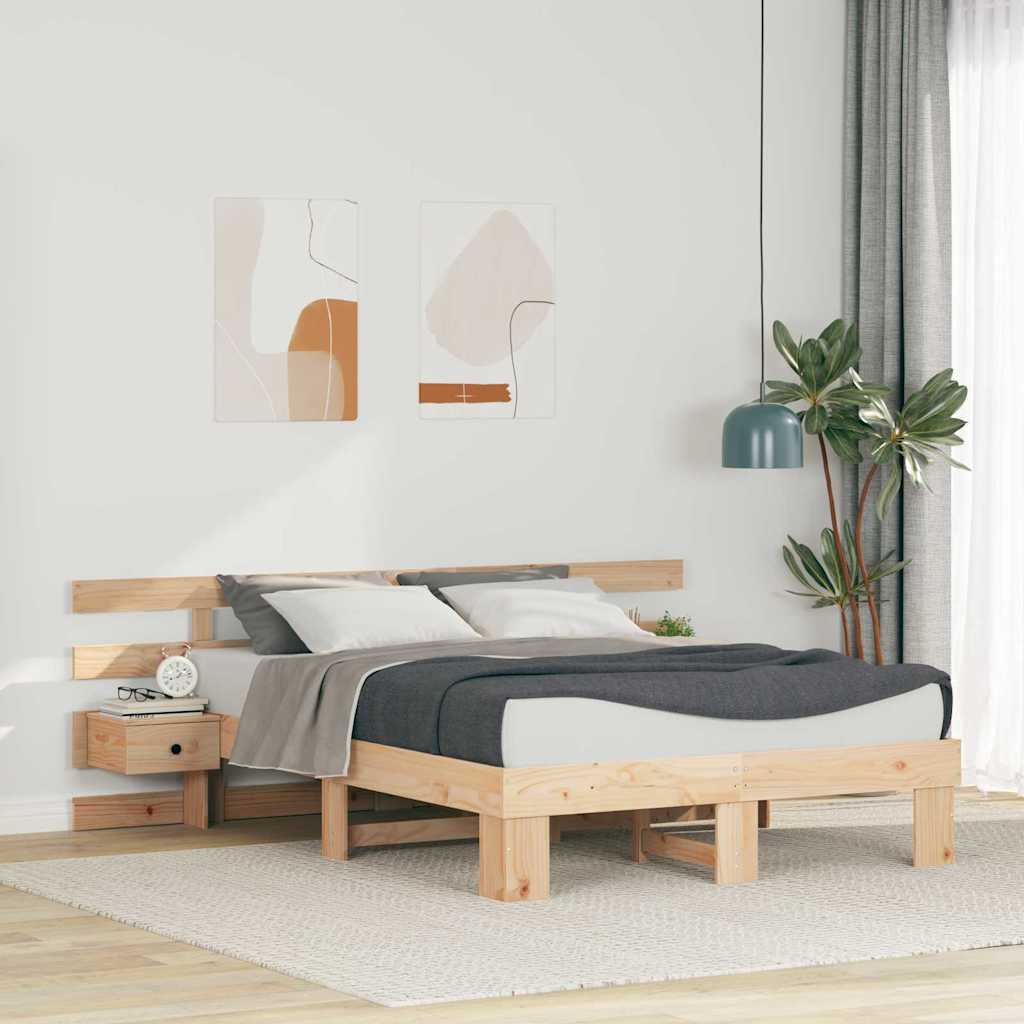 JUNG Vida Bettrahmen mit Kopfteil Braun 120 x 200 cm Massives Kiefernholz