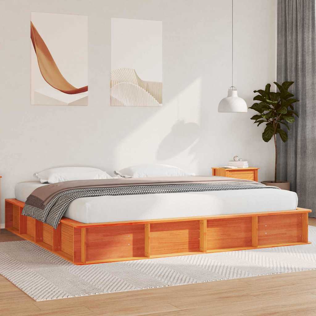 JUNG Vida Bettrahmen Wachsbraun 200 x 200 cm Massives Kiefernholz