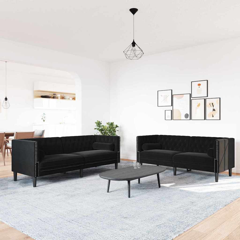 JUNG Vida Wohnzimmer Couch 2 pcs Schwarz 194 x 74,5 x 70,5 cm Samt