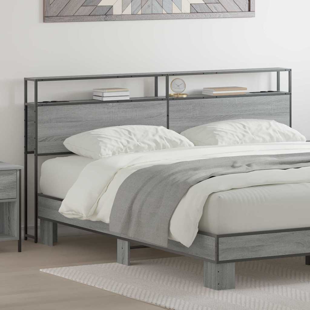 JUNG Vida Stauraum-Kopfteil mit Regal Grau Sonoma 180 cm Holzwerkstoff