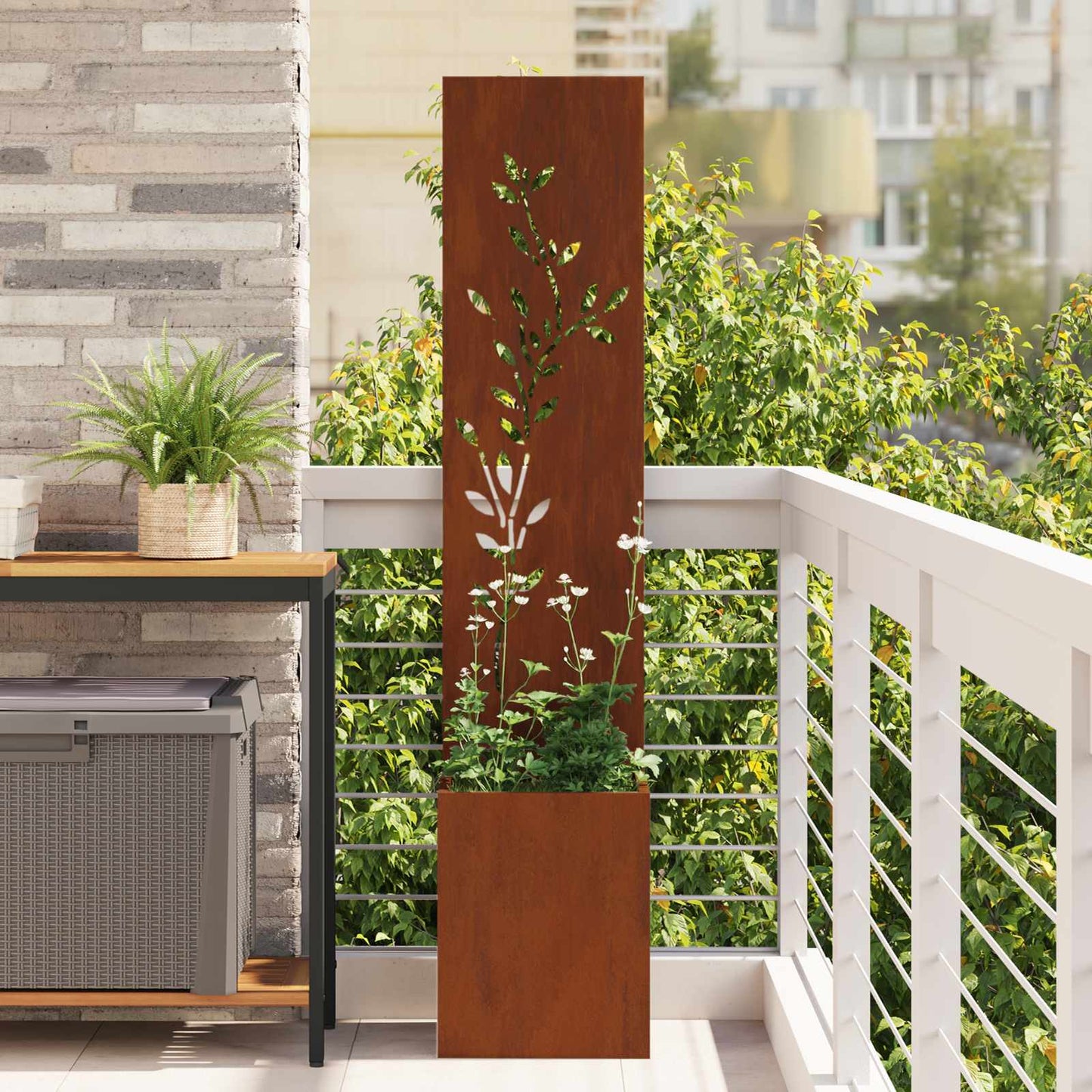 JUNG Vida Garten Sichtschutz-Leinwand Floral Rostig 32 x 32 x 150 cm