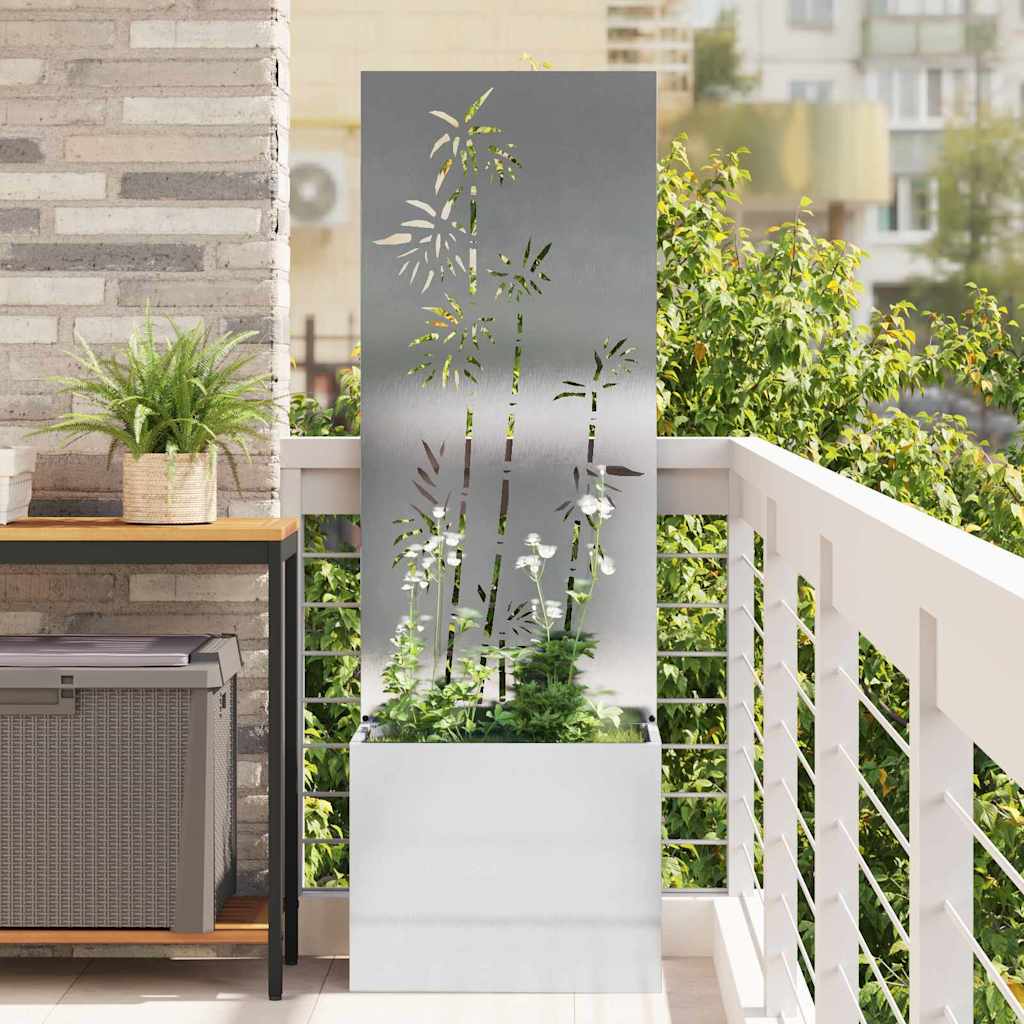 JUNG Vida Garten Sichtschutz-Leinwand Floral Silber 50 x 140 cm Edelstahl