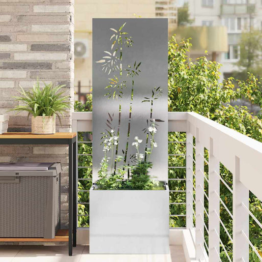 JUNG Vida Garten Sichtschutz-Leinwand Floral Silber 50 x 140 cm Edelstahl