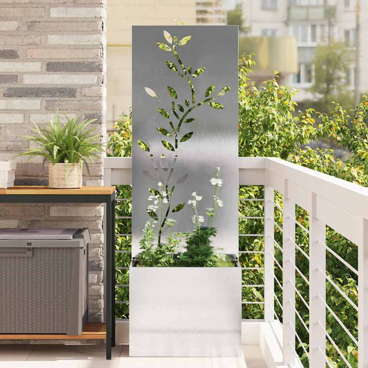 JUNG Vida Garten Sichtschutz-Leinwand Floral Silber 50 x 140 cm Edelstahl