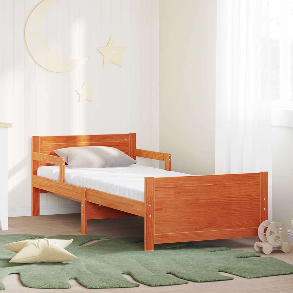 JUNG Vida Bettrahmen mit Matratze Braun 80 x 200 cm Massives Kiefernholz