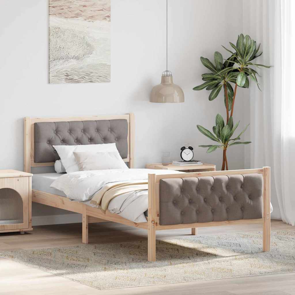 JUNG Vida Bettrahmen mit Kopfteil Taupe 90 x 200 cm Massives Kiefernholz