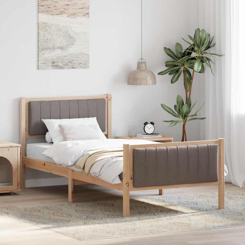 JUNG Vida Bettgestell Braun und Taupe 90 x 190 cm Massivholz Kiefer