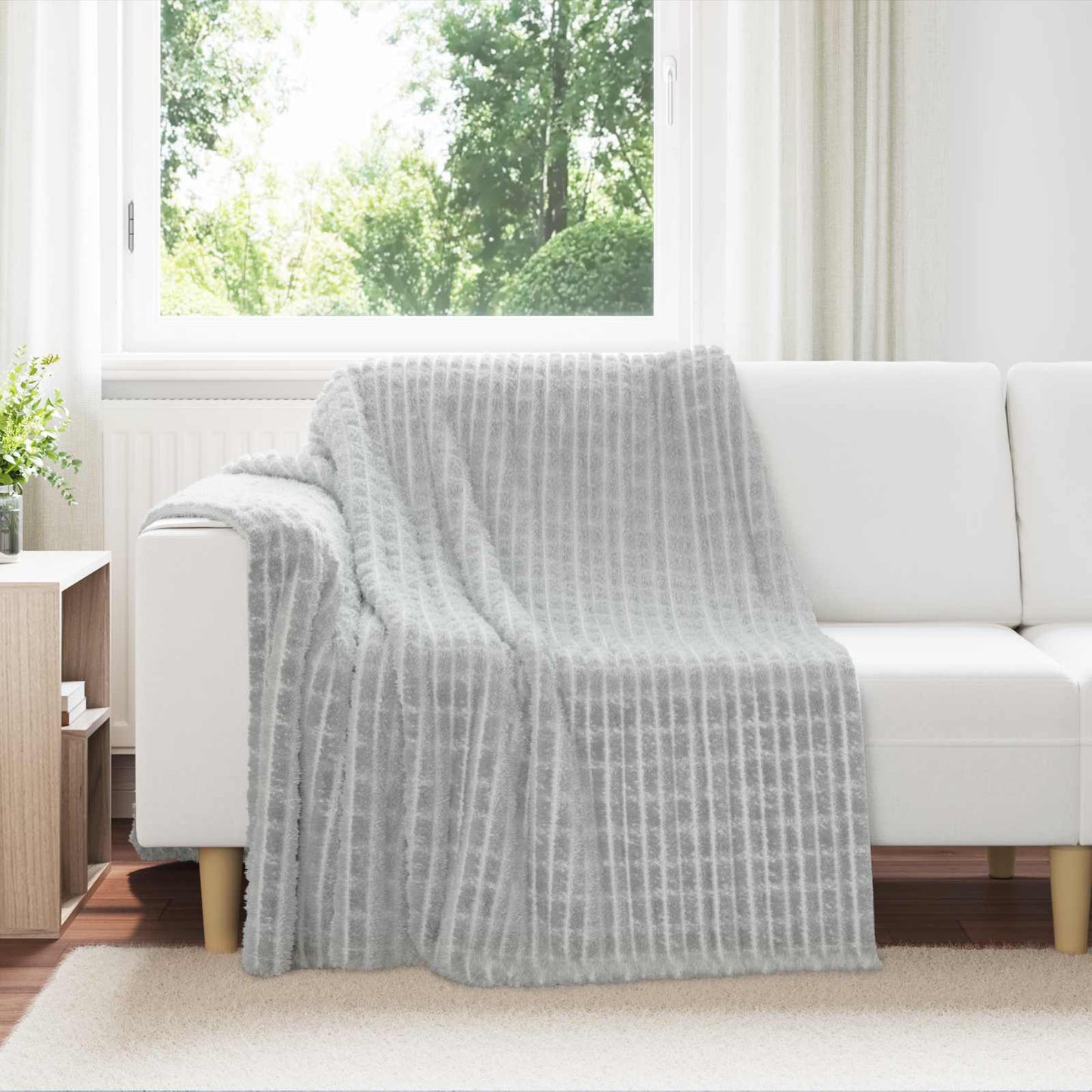 JUNG Vida Überwurfdecke Grau 200 x 150 cm Fleece