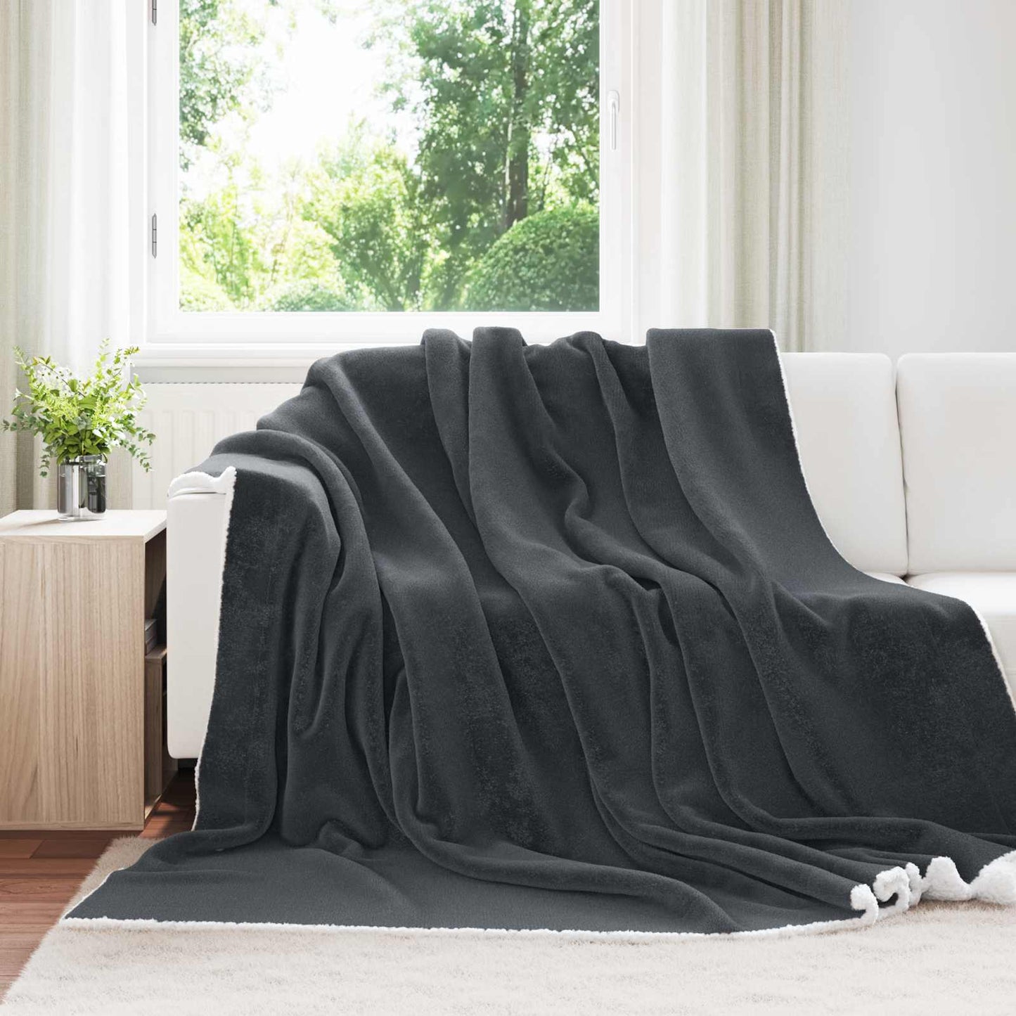 JUNG Vida Überwurfdecke Dunkelgrau 240 x 270 cm Fleece