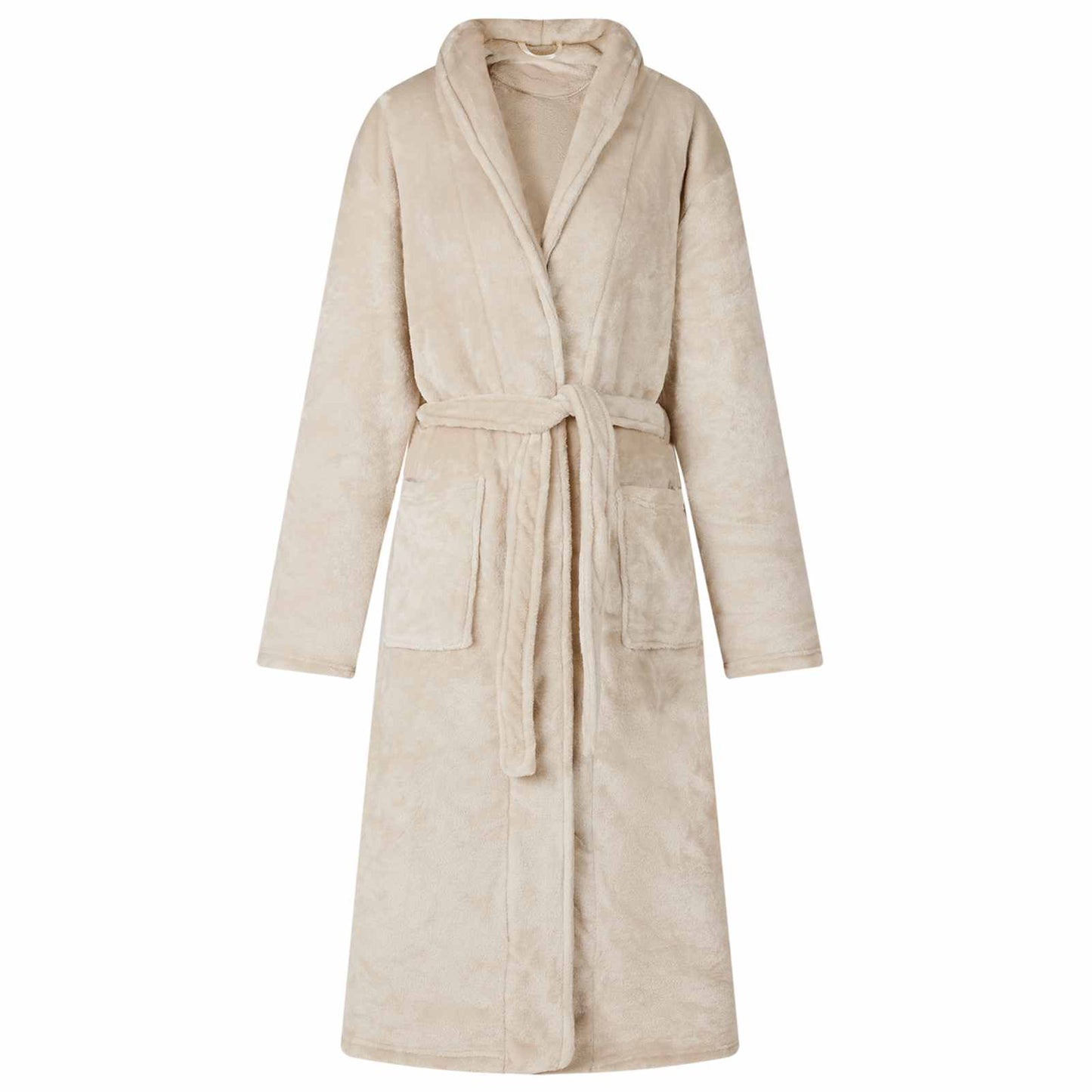 JUNG Vida Bademantel ohne Kapuze Beige L Flanell