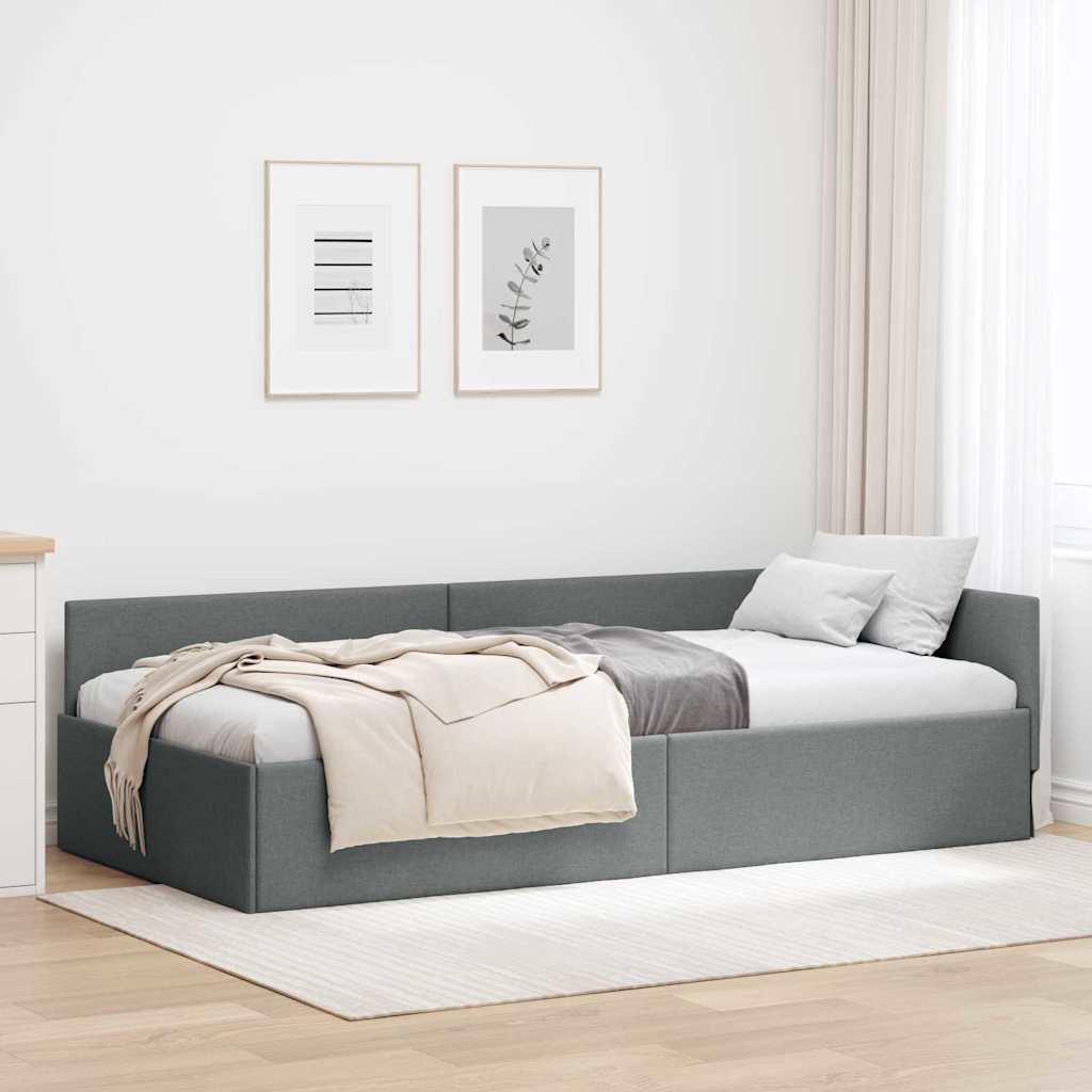 JUNG Vida Eckbettgestell mit Kopfteil Dunkelgrau 90 cm x 200 cm Samt
