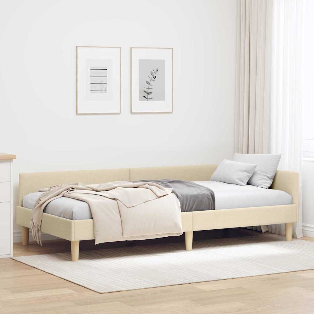 JUNG Vida Eckbettgestell mit Kopfteil Creme 90 x 200 cm Stoff