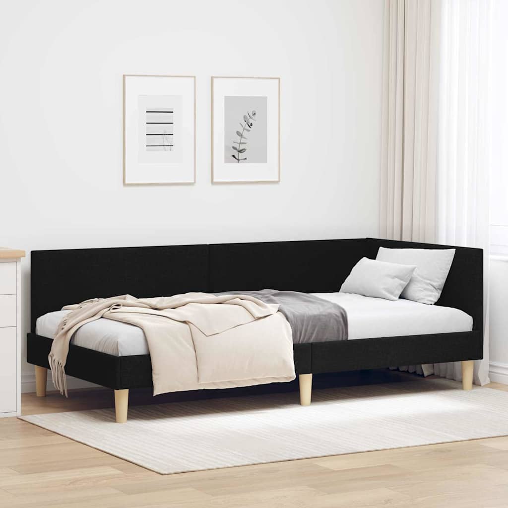 JUNG Vida Eckbettgestell Schwarz 90 cm x 190 cm Stoff und Sperrholz