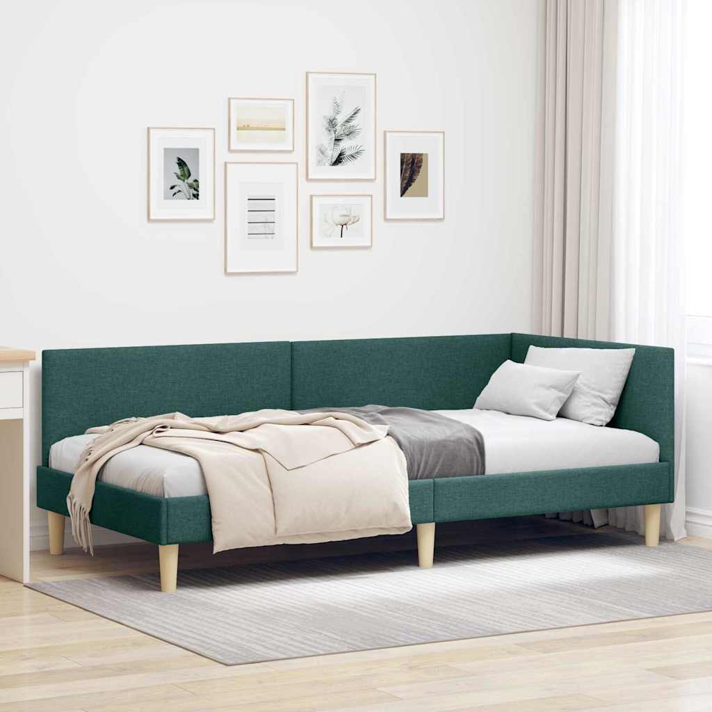JUNG Vida Eckbettgestell Dunkelgrün 90 cm x 200 cm Stoff und Sperrholz