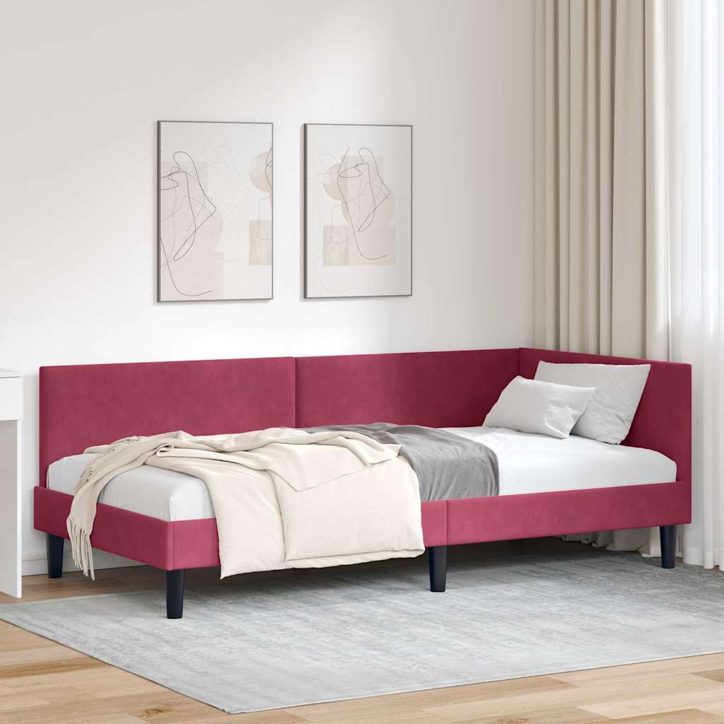 JUNG Vida Eckbettgestell Weinrot 100 cm x 200 cm Polyester und Sperrholz