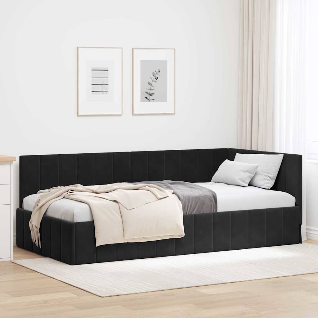 JUNG Vida Eckbettgestell mit Kopfteil Schwarz 90 cm x 190 cm Samt