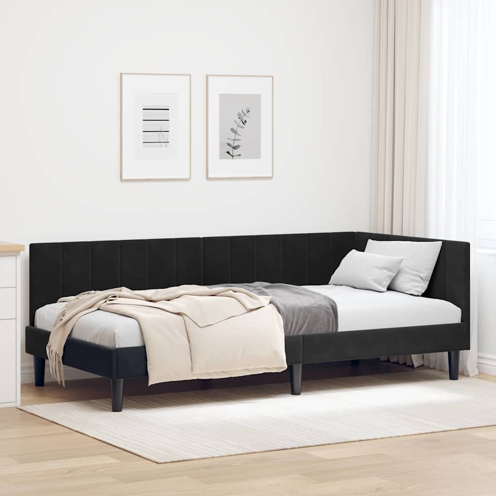 JUNG Vida Eckbettgestell mit Kopfteil Schwarz 90 cm x 190 cm Samt