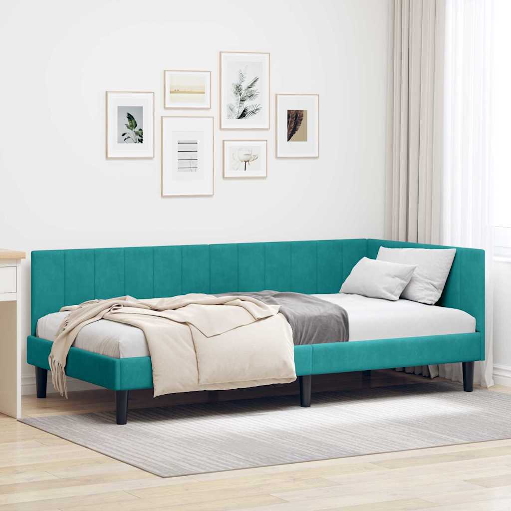 JUNG Vida Eckbettgestell mit Kopfteil Türkis 90 cm x 200 cm Samt