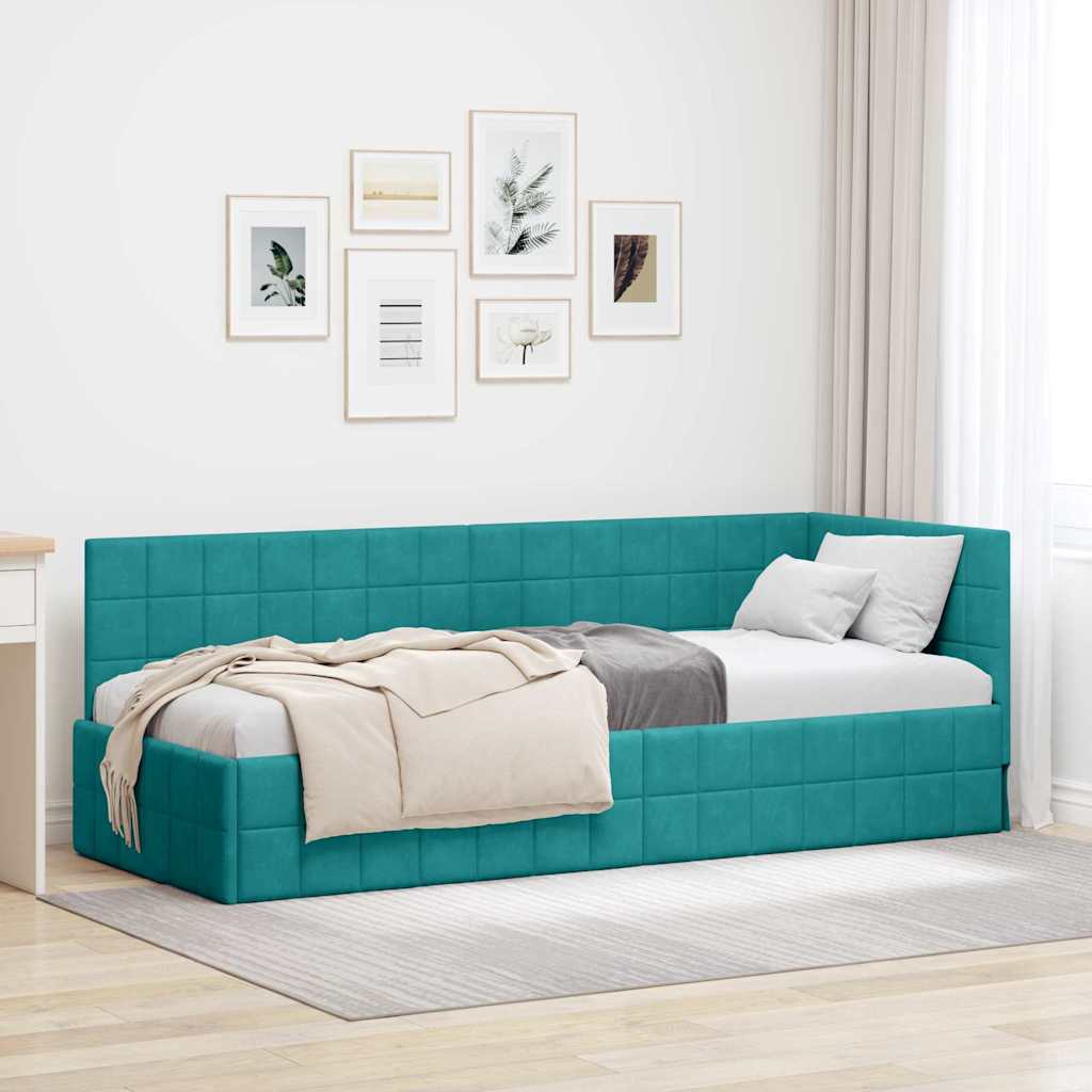 JUNG Vida Eckbettgestell mit Kopfteil Türkis 80 cm x 200 cm Samt