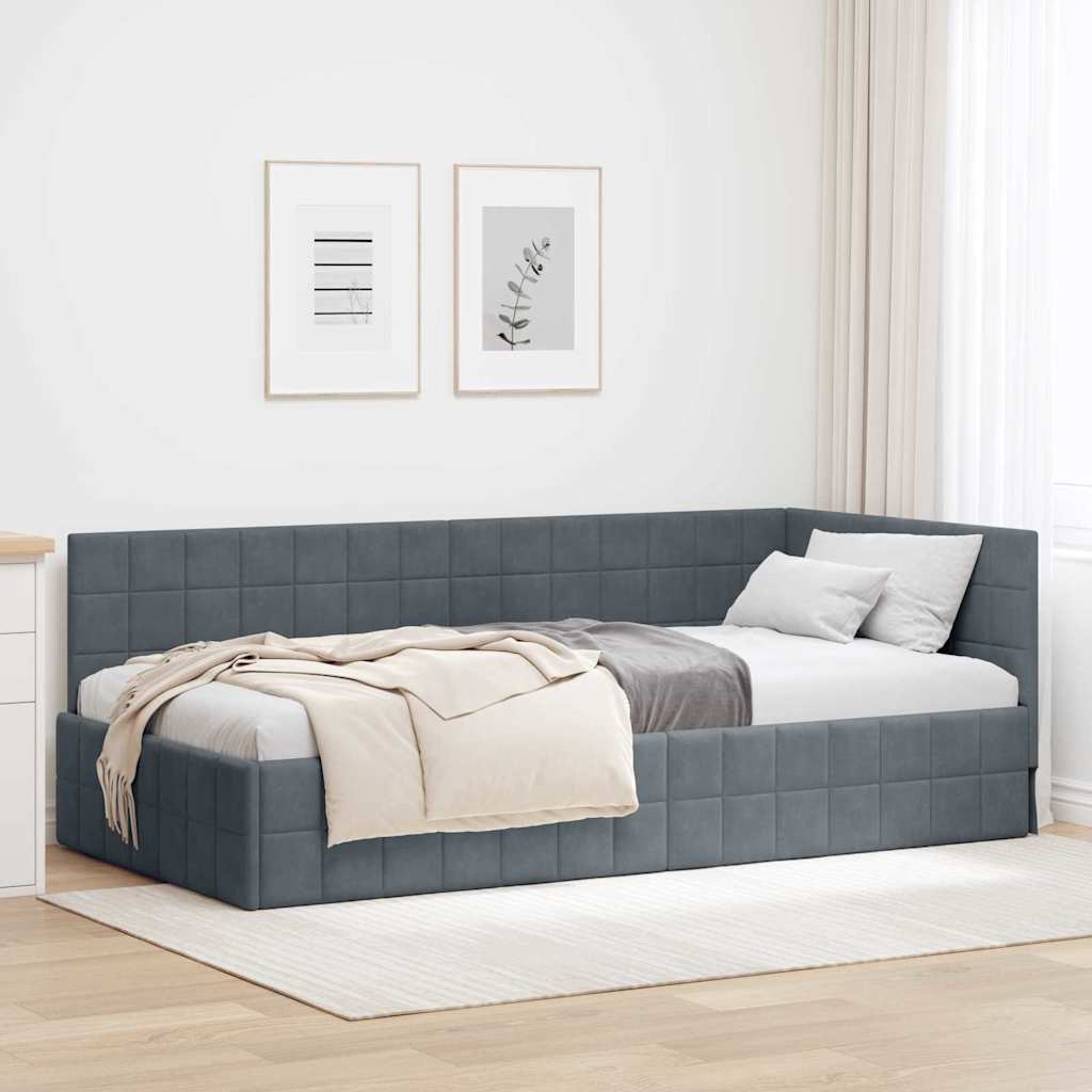 JUNG Vida Eckbettgestell mit Kopfteil Dunkelgrau 90 cm x 190 cm Samt