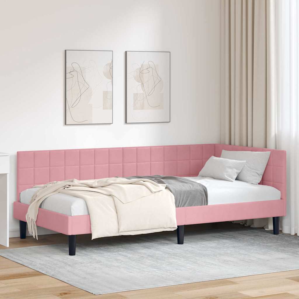 JUNG Vida Eckbettgestell mit Kopfteil Rosa 100 cm x 200 cm Samt