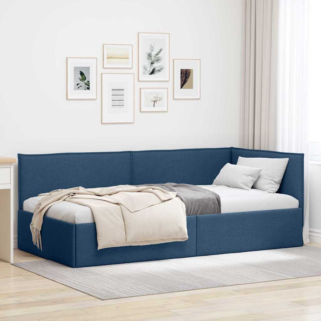 JUNG Vida Eckbettgestell mit Kopfteil Blau 90 x 190 cm Samt