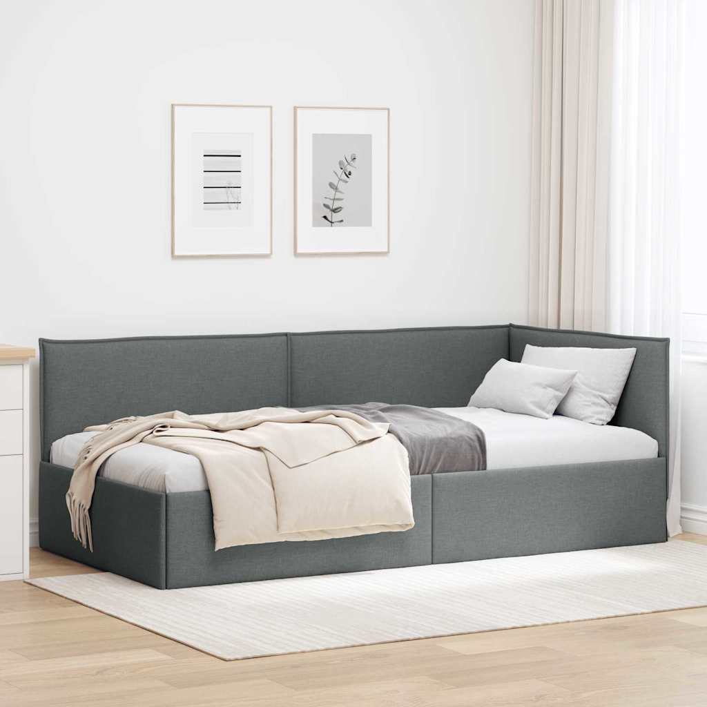 JUNG Vida Eckbettgestell mit Kopfteil Dunkelgrau 100 x 200 cm Samt