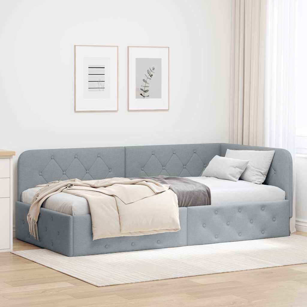 JUNG Vida Eckbettgestell mit Kopfteil Hellgrau 90 x 190 cm Stoff