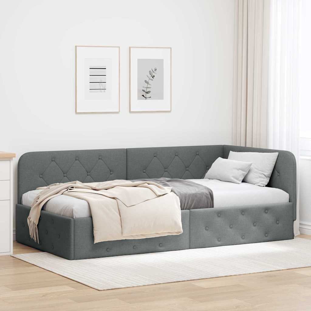 JUNG Vida Eckbettgestell mit Kopfteil Dunkelgrau 90 x 200 cm Stoff