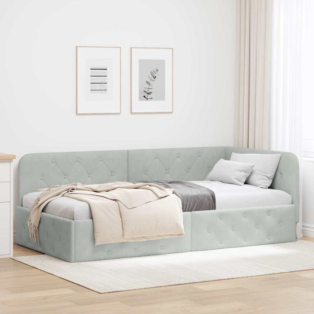 JUNG Vida Eckbettgestell mit Kopfteil Hellgrau 90 x 200 cm Samt