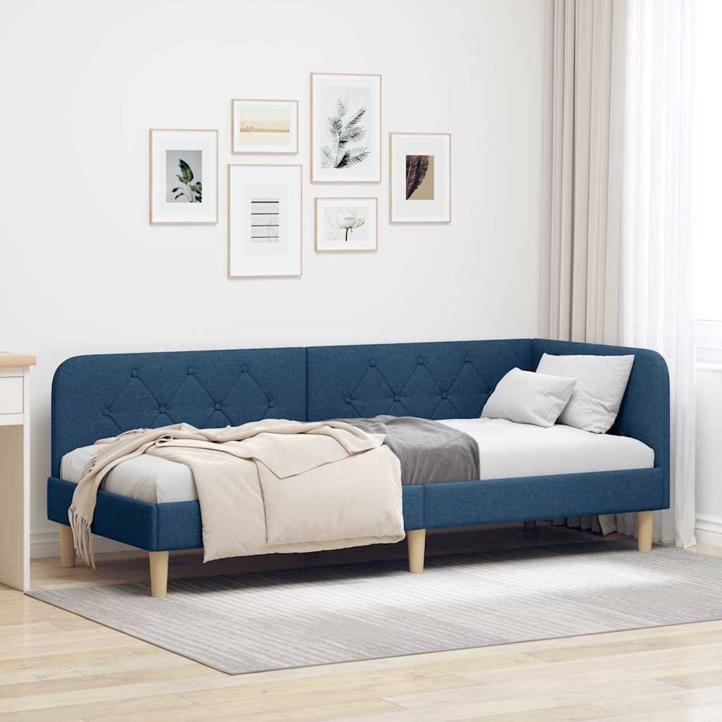 JUNG Vida Eckbettgestell mit Kopfteil Blau 80 x 200 cm Stoff