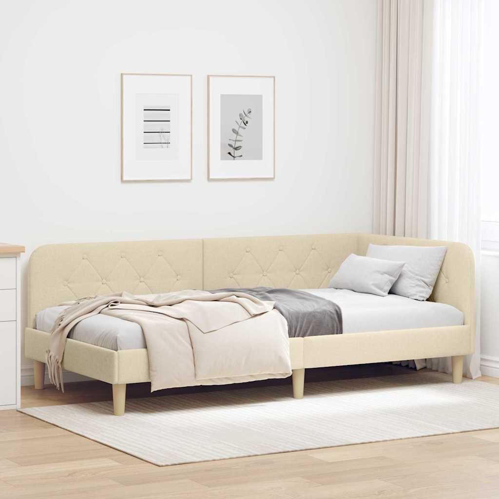 JUNG Vida Eckbettgestell mit Kopfteil Creme 90 x 190 cm Stoff